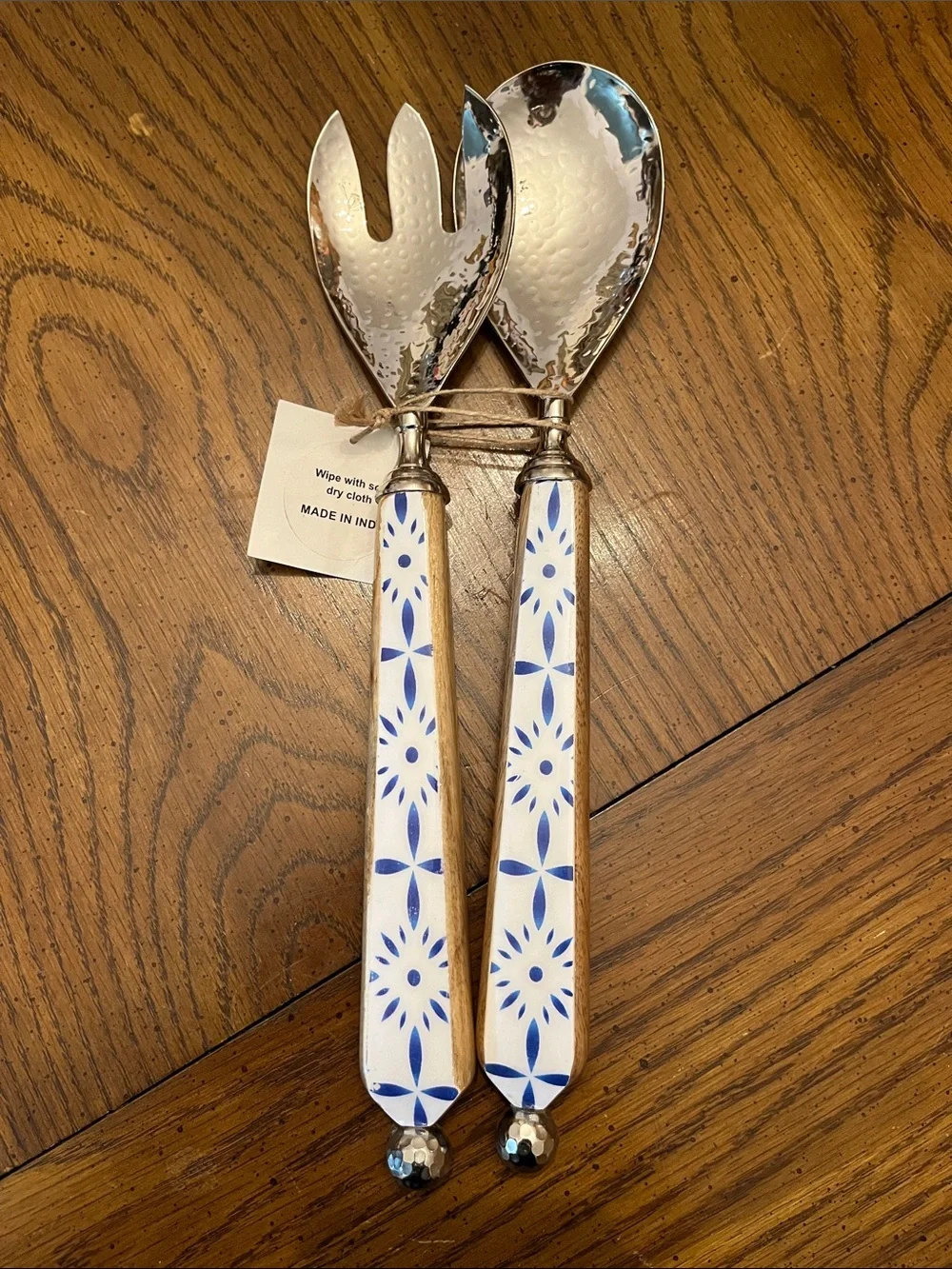 Ceramic Handle Salad Serving Set - Blue and White, new